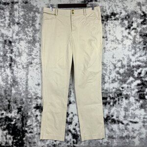 Lauren Ralph Lauren Pants Womens Size 12 Beige Straight Leg Gold Button‎ Zip